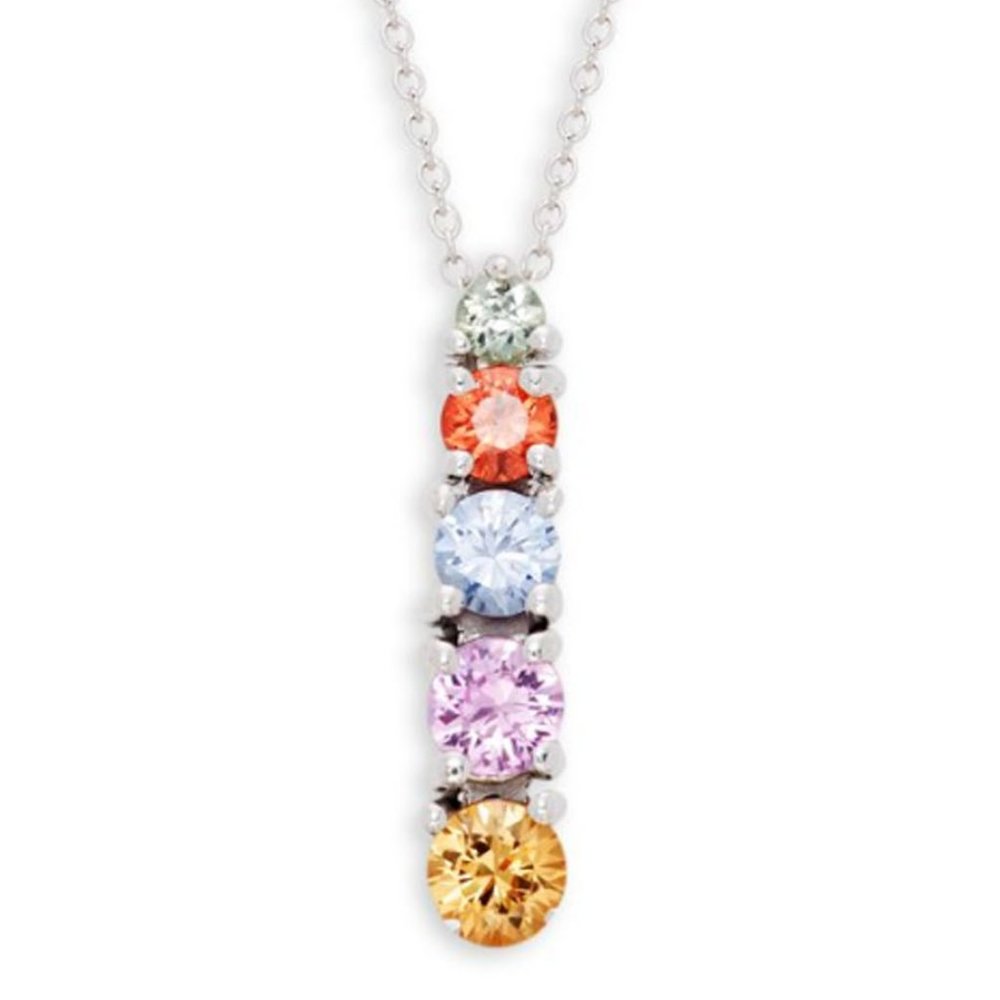 NWT orig $1350 Effy Multicolor Rainbow Sapphire 14KT White Gold Pendant 1.08 TCW